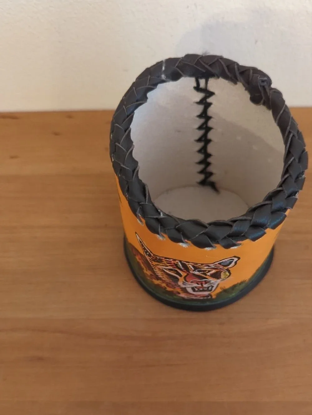 Hand-Painted Orange Jaguar Leather Pencil Holder -